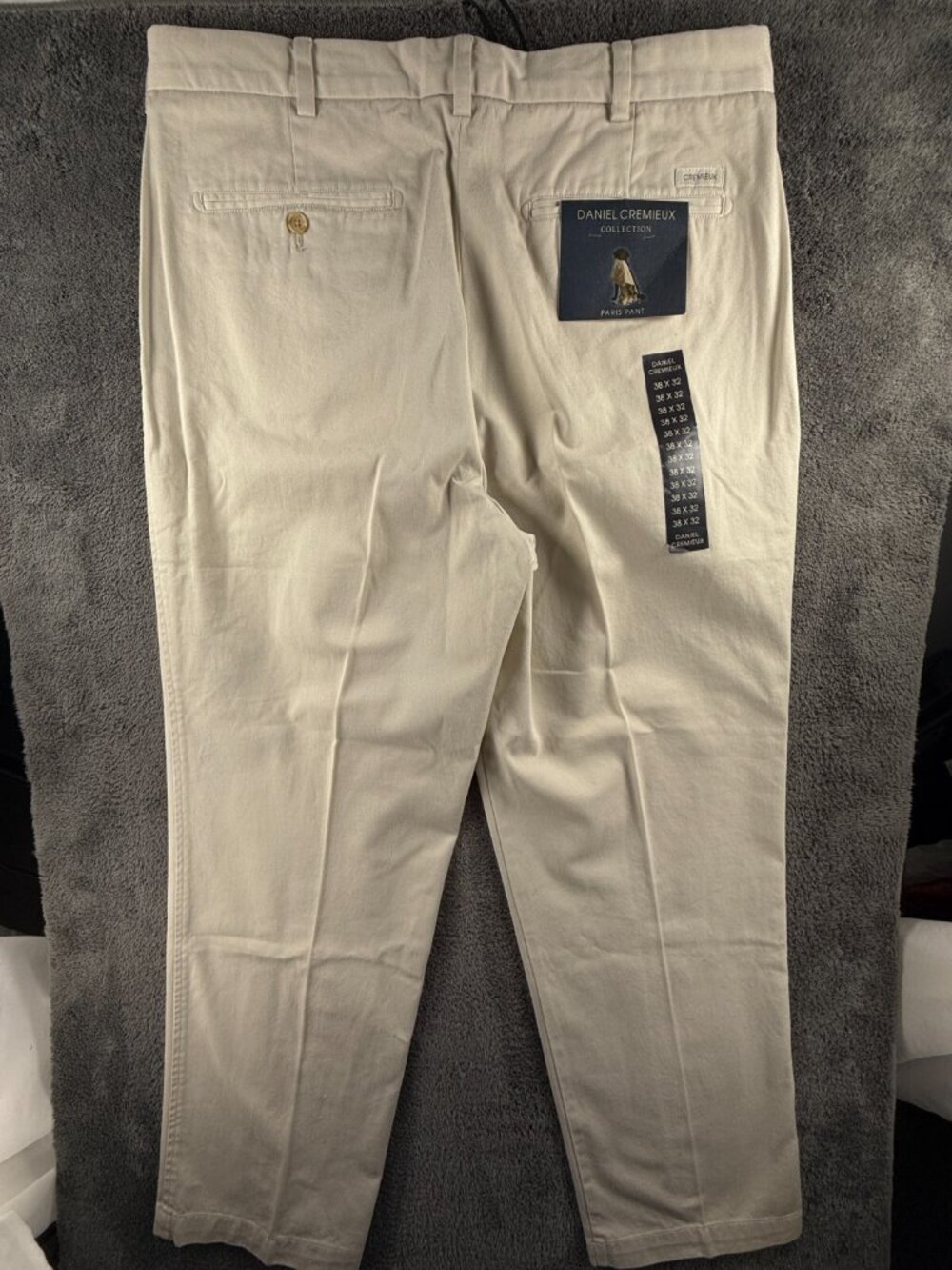 New Daniel Cremieux Paris Pants Men Beige Ivory Chino Cotton 38x32 Pleated - Picture 11 of 14